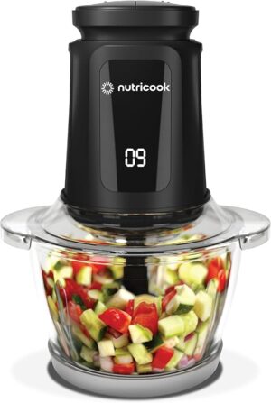 Nutricook Multi Purpose Glass Chopper & Mincer, 500 W, 1.2L with 4 SS Blade detachable System, easy to clean, Pulse speed for precision, Ice Crushing, Anti Slip ring, 2 Yr Warranty, NC-CH1200 Black
