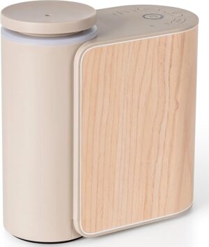 Waterless Essential Oil Diffuser with Solid Wood Lid, 3 Timers, 2 Mist Modes, Silent Dual Fluid Aroma Diffuser, Portable Waterless Fragrance Diffuser