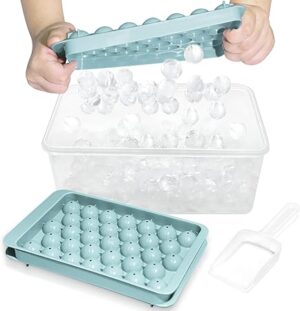 WIBIMEN Round Ice Cube Tray with Lid & Bin