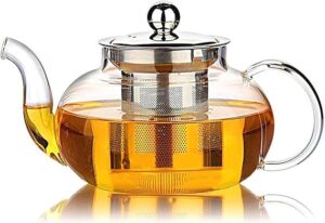 Hiware Glass Teapot with Stainless Steel Infuser & Lid, Borosilicate Glass Tea Pot Stovetop Safe, Blooming & Loose Leaf Teapots, 27 Oz
