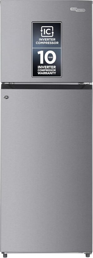 Super General 410 Liter Double Door Refrigerator-Freezer SGR415IE, Inverter Compressor, No Frost, Lock & Key, Quiet Operation, LED light, W 60 x D 67 x H 170 cm, Inox, 10 Year Compressor Warranty