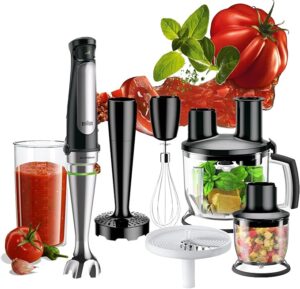 Braun Hand Blender MultiQuick 7 1000W with 600ml BPA-free Beaker, 1.5L Food Processor, 350ml Chopper, Puree/Masher, Whisk, Easy SmartSpeed, SplashControl & PowerBell Plus Technology MQ 7087X Black