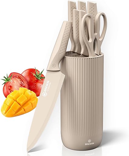 Knife Set, Brewin Kitchen Knife Set, Knives Set for Kitchen, Universal Knife Block, Utility Knife Block Set, New Home Essentials, Apartment Essentials, Dishwasher Safe