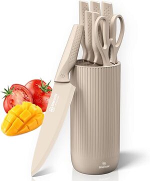 Knife Set, Brewin Kitchen Knife Set, Knives Set for Kitchen, Universal Knife Block, Utility Knife Block Set, New Home Essentials, Apartment Essentials, Dishwasher Safe