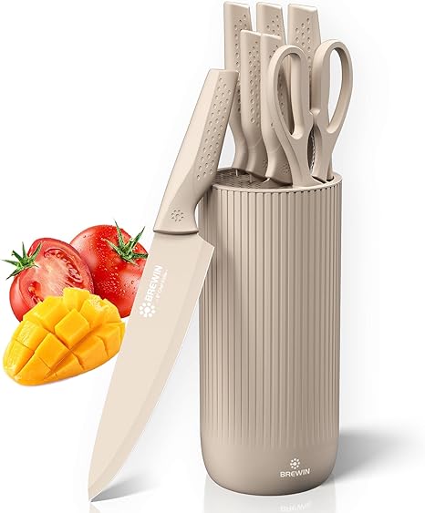 Knife Set, Brewin Kitchen Knife Set, Knives Set for Kitchen, Universal Knife Block, Utility Knife Block Set, New Home Essentials, Apartment Essentials, Dishwasher Safe