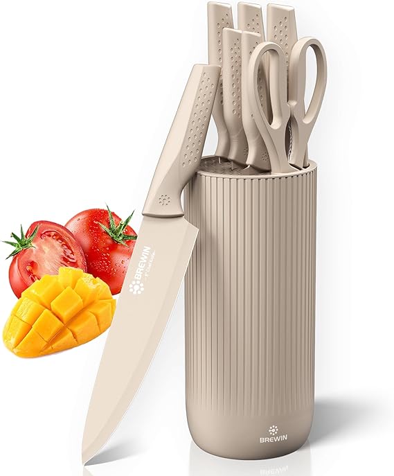 Knife Set, Brewin Kitchen Knife Set, Knives Set for Kitchen, Universal Knife Block, Utility Knife Block Set, New Home Essentials, Apartment Essentials, Dishwasher Safe