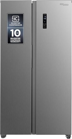 Super General 600 Liters Gross Side-By-Side Refrigerator-Freezer SGR710SBSSSE, Inverter Compressor, Digital Control, Twist IceMaker, 91x59.5x177cm (WxDxH), Inox Matte Finish, 10-Yr Compressor Warranty
