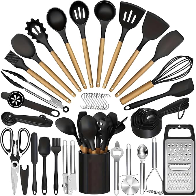 Beauenty 44PCS Silicone Kitchen Things - Popular Kitchen Accessories & House Gadgets for Home, House Hold Essential, Cooking Utensils Set for Nonstick Cookware,