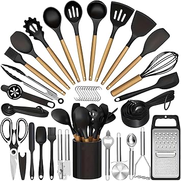 Beauenty 44PCS Silicone Kitchen Things - Popular Kitchen Accessories & House Gadgets for Home, House Hold Essential, Cooking Utensils Set for Nonstick Cookware,