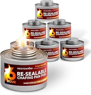 6-Hour Food Warmers For Parties (6 Pack), Chafing Fuel Cans With Wick And Safety Twist Cap, Catering Buffets, Parties, Weddings, Long Lasting Burners Warmer, Heater