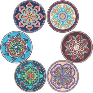MAKINGTEC Trivet Pot Holders, 6 Pack Multifunction Vintage Ethnic Floral Silicone Pot Holders Great Heat Resistant Hot Pads for Kitchen Table.