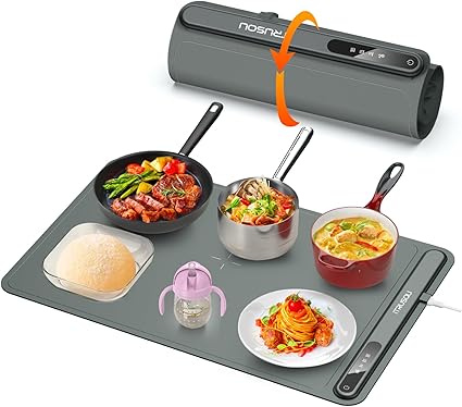 Electric Flat Warmer, Flexible Foldable Hot Plate with Adjustable Temperature and 3 Hour Timer, Warmer Plate Warmer for Buffets Parties Banquet