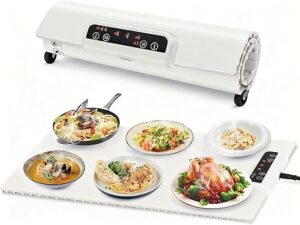 Food Warming Tray,Silicone Heating Mat,Adjustable Food Warmer Portable Foldable Electric Warming Mat For Gatherings, Parties, Daily Use (White)
