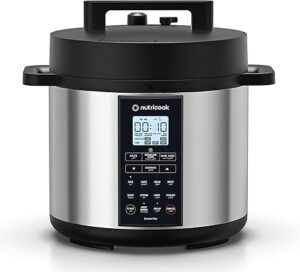 Nutricook Smart Pot 2Prime 1000Watts-9 Appliances in 1,Pressure Cooker,Sauté Pot, Slow Cooker,Rice Cooker,Cake Maker,Steamer,Yogurt&Soup Maker & Food Warmer,6L,Brushed Stainless Steel, 2 Year Warranty
