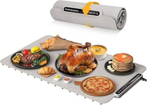 Qimh Food Warming Mat, Silicone Food Warmer for Parties Buffet, Full Surface Electric Warming Tray with 4 Temperature & Auto Shut-Off, Portable Food Heater for Gatherings, Kitchen, Everyday Use (Grey)