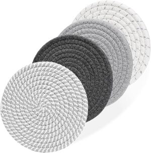4-Pack Cotton Woven Trivet Mats - Heat Resistant Hot Pads & Pot Holders, Non-Slip Design, Protect Kitchen Countertops/Tables from Hot Dishes & Pans