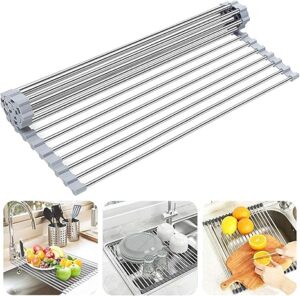 Searik Roll Up Over The Sink Dish Drying Rack Dish Drainer for Kitchen Counter Sink Drying Rack Dish Drying Mat Folding Dish Rack Kitchen Sink Organizer Home Essentials (20.5"x15.7")