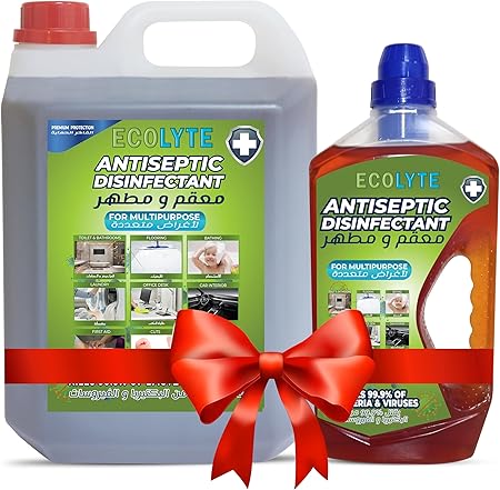 ECOLYTE+ Antiseptic Disinfectant, Premium Liquid, Effective Germ Protection Antibacterial & Personal Hygiene, Versatile & Effective, Used in Bathing, Laundry, All purpose Cleaner (1 Liter & 5 Liter)