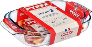 Pyrex Glass Oven Roasters Rectangle Set of 2-3.7L + 2.7L, Oven, Microwave, Freezer, and Dishwasher Safe