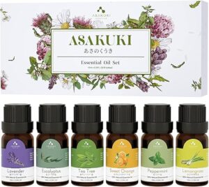 ASAKUKI Essential Oils Set, Starter Kit for Diffusers for Home Top6 Aromatherapy Gift - 6 Bottles*10mL(Lavender, Eucalyptus, Lemongrass, Tea Tree, Sweet Orange, Peppermint)