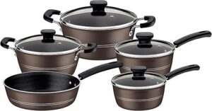 Tramontina Sicilia 9 Pieces Hazelnut Aluminum Cookware Set with Interior and Exterior Starflon Excellent PFOA Free Nonstick Coating