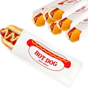 Stock Your Home Paper Hot Dog Bags (100 Pack) - Microwavable Paper Hot Dog Sleeves - Concession Stand Hot Dog Wrappers - Leak Resistant Hot Dog Bags for Food Stands, Food Trucks, Take Out, Delivery -