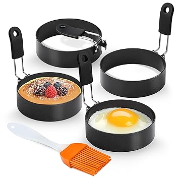 4Pcs Round Egg Cooker Ring - Omelet Maker Mini Pancake Ring Molds for Cooking Molds Round Shapes for Eggs Breakfast Maker - Stainless Steel Pancakes for Breakfast Egg Fryer Mini Cooking Rings
