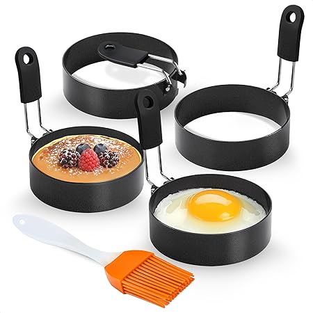 4Pcs Round Egg Cooker Ring - Omelet Maker Mini Pancake Ring Molds for Cooking Molds Round Shapes for Eggs Breakfast Maker - Stainless Steel Pancakes for Breakfast Egg Fryer Mini Cooking Rings
