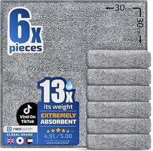 Neolavish® Microfiber Cleaning Cloth for Kitchen - 6 Pack | Super Absorbent Dish Towels for Home Cleaning | Lint-Free Wiping and Drying Clothes - 30x30 cm