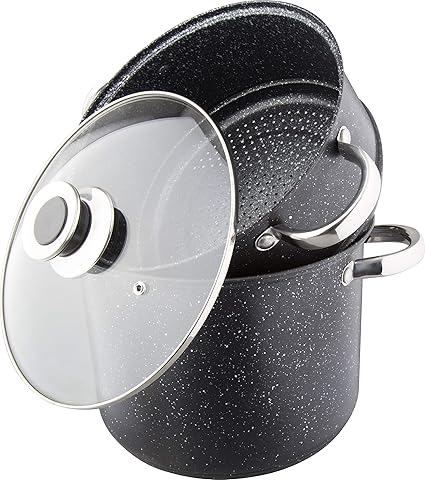 Kamberg – 0008122 – Couscou Pot/Steamer/Cooking Pot (3-in-1) – Diameter 24 cm – 8 Litres – Stainless Steel – Suitable for All Hobs Including Induction – Stone Effect Coating –