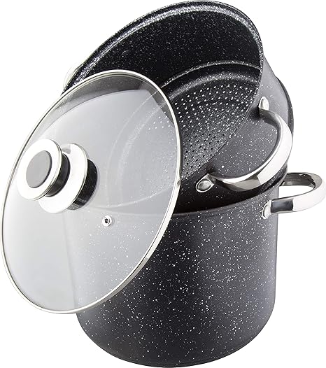 Kamberg – 0008122 – Couscou Pot/Steamer/Cooking Pot (3-in-1) – Diameter 24 cm – 8 Litres – Stainless Steel – Suitable for All Hobs Including Induction – Stone Effect Coating –