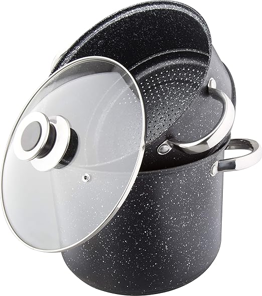 Kamberg – 0008122 – Couscou Pot/Steamer/Cooking Pot (3-in-1) – Diameter 24 cm – 8 Litres – Stainless Steel – Suitable for All Hobs Including Induction – Stone Effect Coating –