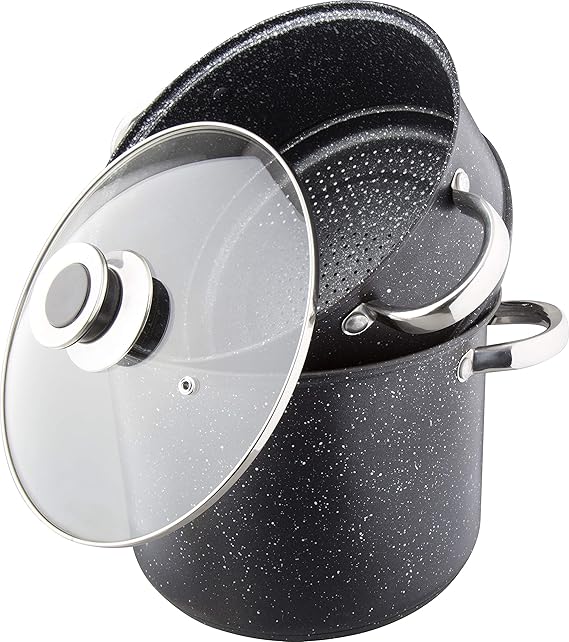 Kamberg – 0008122 – Couscou Pot/Steamer/Cooking Pot (3-in-1) – Diameter 24 cm – 8 Litres – Stainless Steel – Suitable for All Hobs Including Induction – Stone Effect Coating –