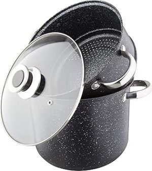 Kamberg – 0008122 – Couscou Pot/Steamer/Cooking Pot (3-in-1) – Diameter 24 cm – 8 Litres – Stainless Steel – Suitable for All Hobs Including Induction – Stone Effect Coating –