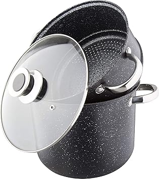 Kamberg – 0008122 – Couscou Pot/Steamer/Cooking Pot (3-in-1) – Diameter 24 cm – 8 Litres – Stainless Steel – Suitable for All Hobs Including Induction – Stone Effect Coating –