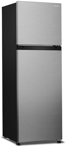 Hitachi , Net 240L, Top Mount Double Door Refrigerator, No Frost Fridge Freezer, High Power, 10 Year Warranty on Inverter Compressor, Tempered Glass Shelves, Brilliant Silver-HRTN5255MFXAE