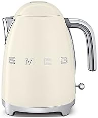 Smeg Klf03CrUK, 50'S Retro Style Kettle, 1.7 L Capacity With Water Level Indicator, 360 Swivel Base, Anti-Slip Feet, Soft Opening Lid, Stainless Steel, Cream, 1 Year Warranty