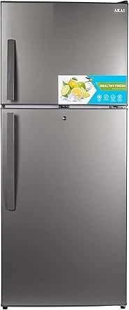 AKAI 335 Liters Double Door Refrigerator with NO FROST, Fridge Freezer, Recessed Handle Glass Shelves LED Light, Digital Control Fast Freezing Titanium Finish, RFMA-S335WTI-NEW MODEL