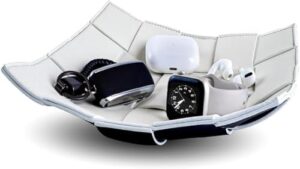 X spring Valet Tray Desktop Storage Organizer, 22x22cm Office Desk Accessories Organizer with Multiple Compartments, Stylish Home Decor Tray for Keys, Phone, Wallet and Men's Essentials