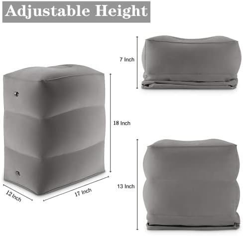Beauenty Portable Inflatable Travel Foot Rest Pillow,adjustable Three Layers Height Pillow For Airplanes,Cars,Trains,Kids To Sleep On Long Flights,suitable For Office,Home And Any Travel(Grey)