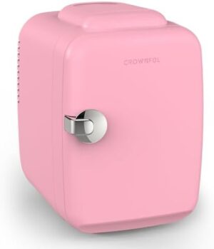 CROWNFUL Mini Fridge, 4 Liter/6 Can Portable Cooler and Warmer Personal Refrigerator for Skin Care, Cosmetics, Beverage, Food,Great for Bedroom, Office, Car, Dorm, ETL Listed (Pink)