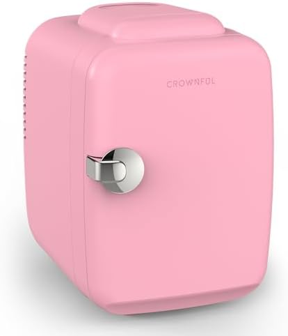 CROWNFUL Mini Fridge, 4 Liter/6 Can Portable Cooler and Warmer Personal Refrigerator for Skin Care, Cosmetics, Beverage, Food,Great for Bedroom, Office, Car, Dorm, ETL Listed (Pink)