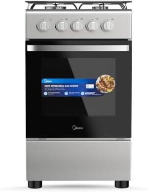 Midea 50x55cm Freestanding Cooker, Full Gas Cooking Range With 4 Burners, Manual Ignition And Full Safety MFO-MG20TE-OL Silver