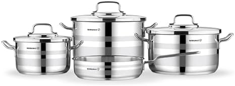 Korkmaz Astron 7 Pcs Cookware Set | Stainless Steel Pots and Pans Set | Inductions Compatible Cooking Set | Silver - KA2054