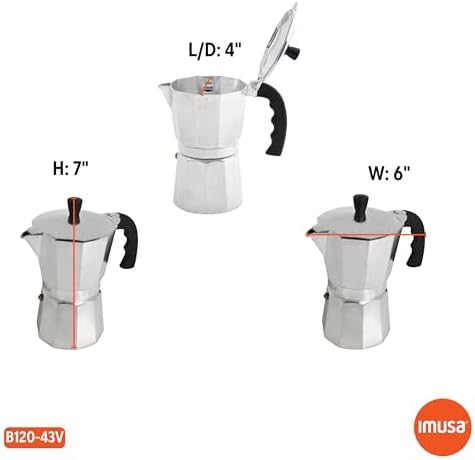 IMUSA USA B120-43V Aluminum Espresso Stovetop Espresso Maker 6-Cup, Silver
