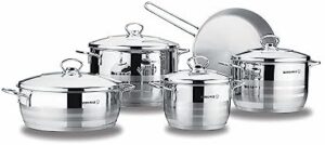 Korkmaz Astra 9 Pcs Tri-Ply Bottom Stainless Steel Cookware Set | Sandwich Bottom Induction Compatible Pots and Pans Set | Silver - KA2020