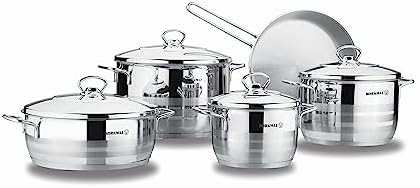 Korkmaz Astra 9 Pcs Tri-Ply Bottom Stainless Steel Cookware Set | Sandwich Bottom Induction Compatible Pots and Pans Set | Silver - KA2020