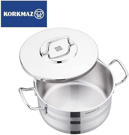 Korkmaz Astron 7 Pcs Cookware Set | Stainless Steel Pots and Pans Set | Inductions Compatible Cooking Set | Silver - KA2054