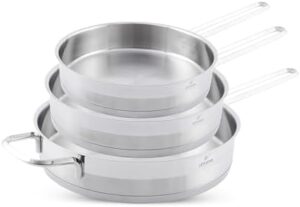 LIFE SMILE Frying Pan Set - Pure 18/10 Pure Stainless Steel Set 20/24/28CM - Induction Base Thick Fry pan Set - Non-Toxic, 100% PFOA, PTFE & PFOS Free - Silver Handle