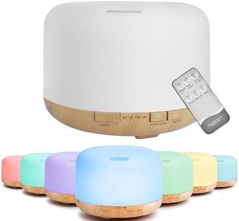 Beauenty 500ml Premium Essential Oil Diffuser With Remote Control,Ultrasonic Aromatherapy Fragrant Oil Humidifier Vaporizer,7 Color Led Lights, Ultra-Quiet Operation,Timer And Auto-Off Switch